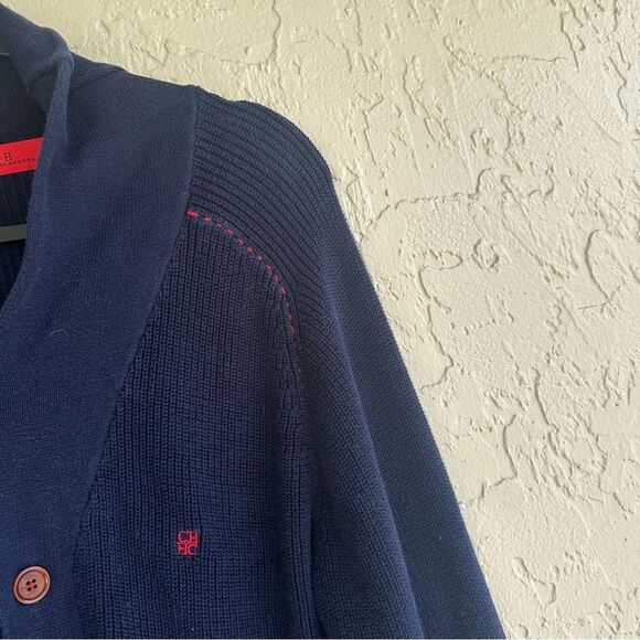 CAROLINA HERRERA Sweater Cardigan Women Medium Logo Button Front Shawl Collar - Picture 4 of 7